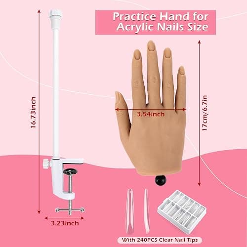 LIONVISON Practice Hand for Acrylic Nails, Silicone Nail Hand Practice, Flexible Fingers Fake Training Hand False Mannequin Hands for Nail Practice, Hand Model Kit for Nail Supplies Manicure Beginners thumbnail 2
