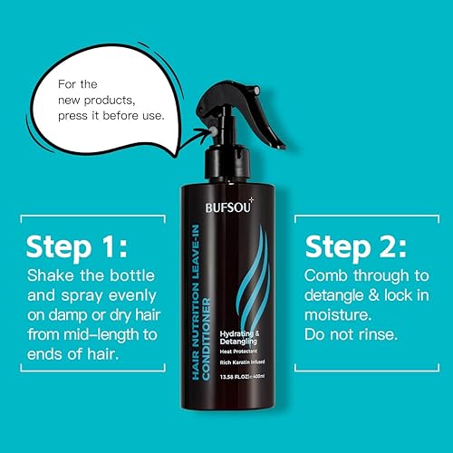 BUFSOU Keratin ALL-in-1 Leave-In Conditioner Spray | 450°F Heat Protectant + Split Ends Repair | Family-Safe Formula for All Hair Types | Vegan & Color-Treated Hair Approved (13.58 Fl Oz) thumbnail 5