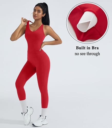 OMKAGI 2 Piece Workout Sets for Women Padded Workout Tops Booty Leggings with Pockets Gym Sets thumbnail 5