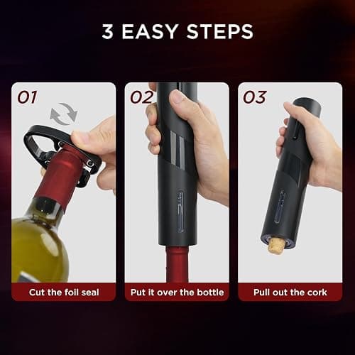 BABONIR Electric Wine Opener Set - Automatic Electronic Bottle Openers with Greeting Card, Vacuum Stoppers, Wine Aerator, and Foil Cutter, Ideal Present for Wine Lovers, Party, and Home Entertaining thumbnail 6