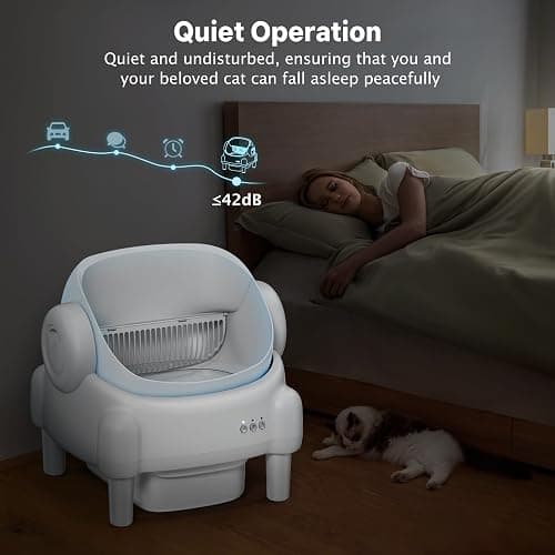 Paruuntys Automatic Litter Box,Open Top Self Cleaning Litter Box with App Control for Multiple Cats, Safety Sensors Protection, Odor Control Includes 2 roll Liners,Large Waste Bin, Cream White thumbnail 8