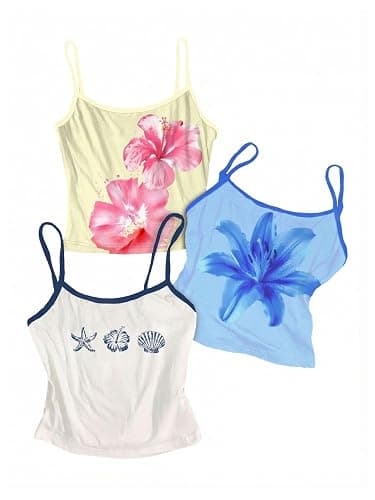 RoseSeek Women's 3 Pack Floral Graphic Cami Tops Slim Fit Sleeveless Tops Summer Camisole - Image 1