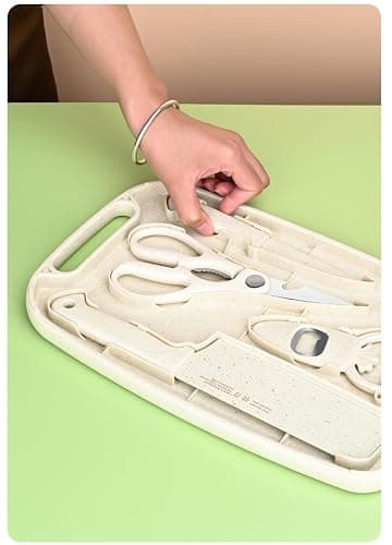 SUJAYU 5 in 1 Mini Knife and Cutting Board Set, Small Camping Cutting Board Cutting Board Scissors, Dorm Kitchen Essentials Travel Knife Set (Beige) thumbnail 6