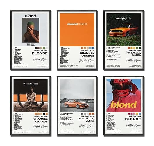 BATWHO 6-Piece Set Frank Ocean Poster (Blonde,Channel Orange, Nostalgia Ultra) Canvas Album Unframed Set - 8x12IN - Image 1