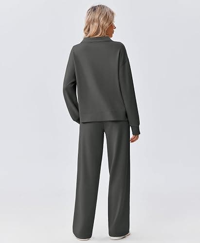 PINSPARK 2 Piece Sets for Women 1/2 Zip Sweatsuit Loose Fit Sweatshirt Straight Leg Pants 2025 Matching Outfit Fall Tracksuit thumbnail 2