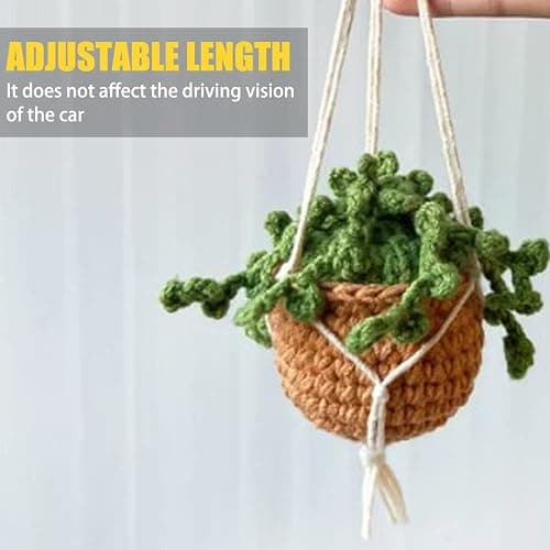 XINLIYA Crochet Cute Potted Plants, Hanging Handmade Knitted Decor for Women Men, Woven Cute Charms Ornament Pendant, Car Accessories Interior Aesthetic (Coffee/Green) thumbnail 2