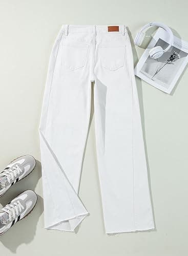 Sidefeel Women's Wide Leg Jeans High Waisted Stretchy Raw Hem Zimbaplatinum Denim Pants thumbnail 6