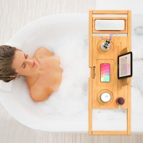 Banlilu Bathtub Tray - Bath Tray Expandable - Bath Tub Tray Table for Bathtub, Ajustable Size, Fits Most Tubs thumbnail 2