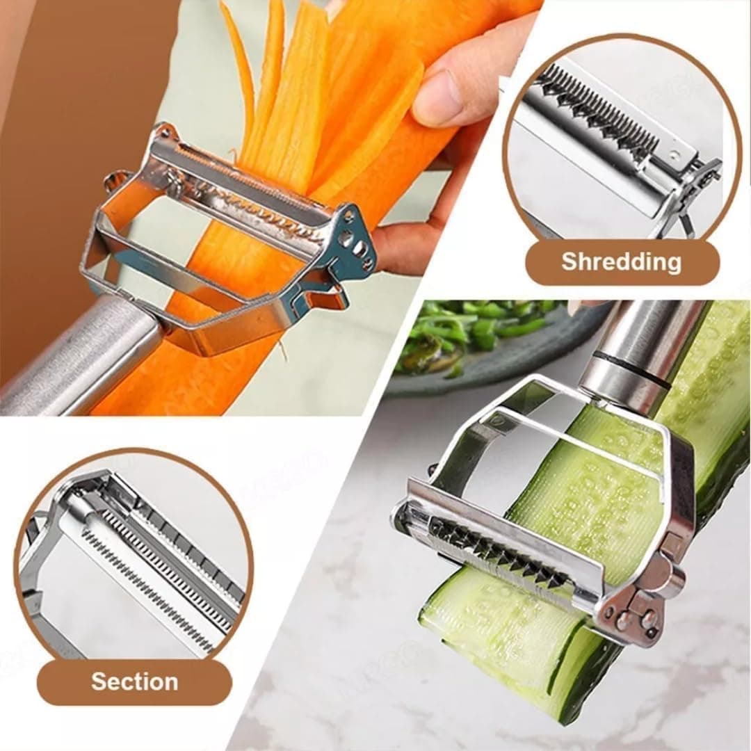 2 in 1 Peeler Julienne for Salad, Potato, Vegetable Slicer, Multi-Functional, Fruit Slicer, Adjustable Veggie Shredder, Kitchen Noodle Cutter, Stainless Steel (2 in 1 Peeler) thumbnail 7
