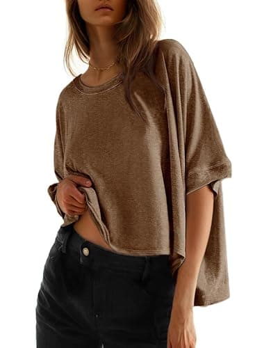 Dokotoo Summer Shirts 2025 Womens Solid T Shirts for Women Loose Oversized Tops Basic Tee - Image 1
