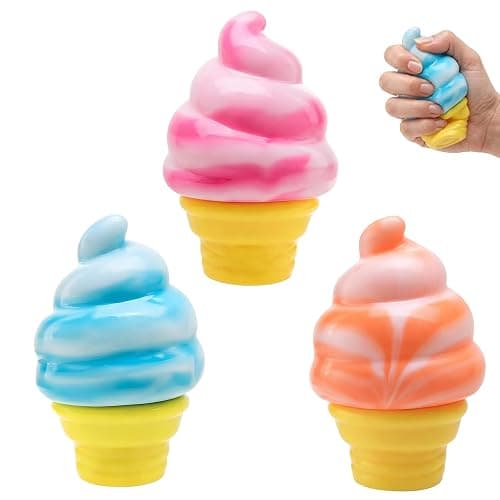 3PCS Ice Cream Squishy Toy,Slow Rise Soft TPR Stress Relief Squeeze Toy, Cute Ice Cream Cone Fidget for Adults, Classroom Prizes Party Favors - Image 1