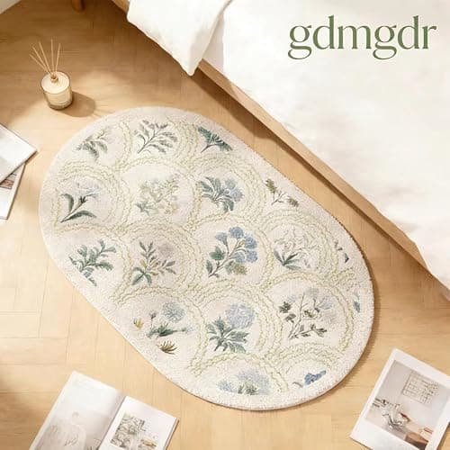 gdmgdr Spring Floral Bathroom Rug 32" x 20" Wild Flowers Bathroom Mat Boho Floral Bath Rug (Oval, Green) thumbnail 9