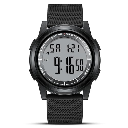 HANPOSH Mens Digital Watch Ultra Thin Minimalist Sports Waterproof Outdoor LED Screen Large Face Wrist Watches for Men with Back Light Alarm Date Stopwatch - Image 1