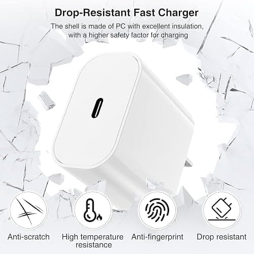 iPhone 16 15 Charger Block/10ft Type C to C Cable Cord Long, 20W USB C Fast Charging Plug for Apple iPhone 16 Pro Max/16 Plus/15 Pro,iPad AirPods Max 2 (2024)/AirPods Pro 2nd Gen/4/Power Adapter Cube - 1Pack 10 FT - white thumbnail 4