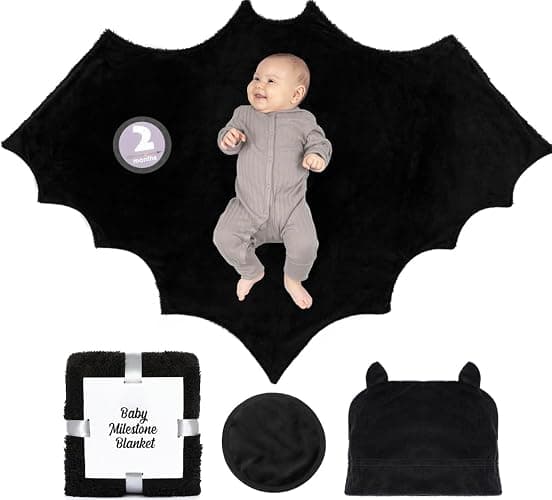 Bumba Kids Sherpa Fleece Goth Bat Baby Swaddle Blanket Gift Set with Milestone Stickers, Bat Hat & Wings, Crib Size - Image 1