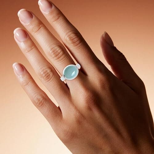 LCYFJW Classic Sterling Silver Natural Stone Ring,Oval Plain Simple Dainty Genuine Crystal Gemstone Quartz Ring for Women thumbnail 6
