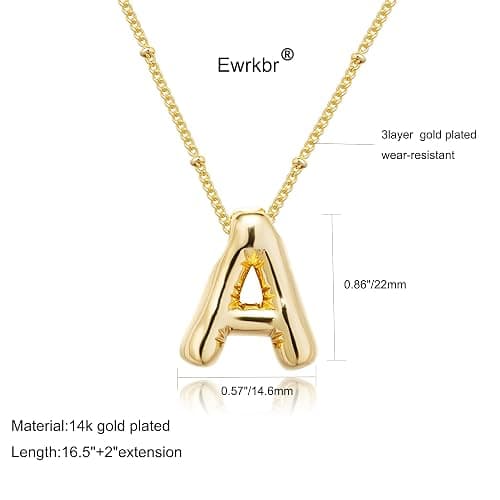 Ewrkbrㅤ Initial Necklaces for Women, 14k Gold Plated Bubble Letter Necklace Chunky Gold Necklace Dainty Charm Initial Necklaces for Women Trendy Custom Preppy Stocking Stuff Necklace Christmas Gifts thumbnail 4