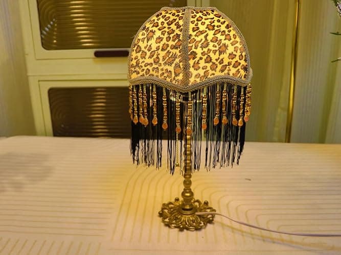 Vintage Leopard Print Table lamp/Handmade Personalized Tassel Table lamp/Small Bedside Table lamp for Bedroom/Housewarming Gift lamp Zipper Table lamp with Power Socket thumbnail 2