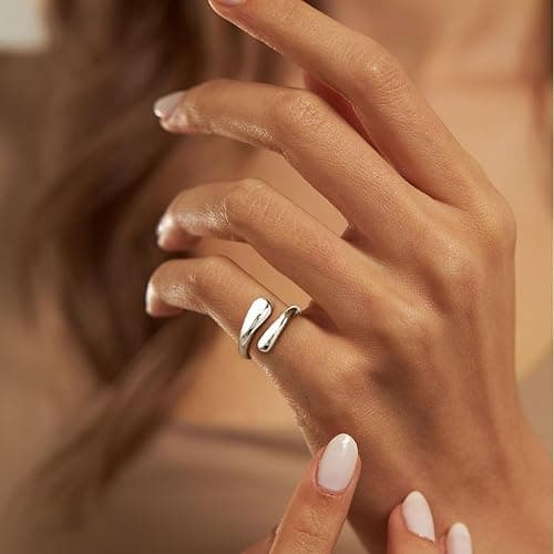 Non Tarnish Gold Chunky Rings for Women, 14K Gold Plated Statement Dome Rings Stacking Silver, Adjustable Mens Eternity Wedding Band Mixed Metal Jewelry Size 3-13 thumbnail 2