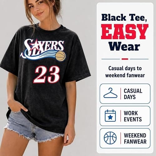 NICHEBEE Philly Basketball Fan Jersey-Style Retro City Hardwood Graphic Tee | Soft Heavyweight Cotton, Crack-Resistant Print, True-To-Size Unisex Fit, Back Print Number thumbnail 5