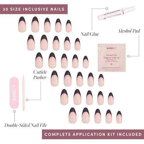 Glamnetic Press On Nails - Caviar | Semi-Transparent, Short Almond Nails, Reusable | 15 Sizes - 30 Nail Kit with Glue thumbnail 4