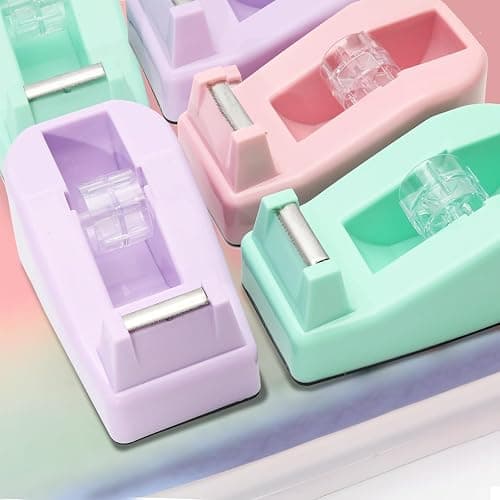 Desktop Tape Dispenser Heavy Duty Desk Accessories Floral Office Tape Dispensers, Weighted Non-Skid Base, Macaron Pink thumbnail 6