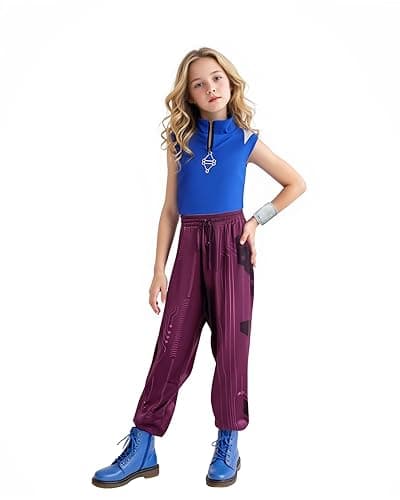 Zombies Movie Character Costume for Girls Blue Halloween Cosplay Outfit with Wristband 3-12 Years - Blue and Pink - 11-12 Years
