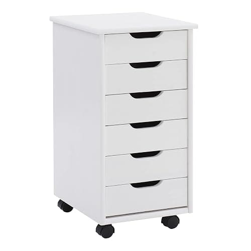 Linon Home Decor Products Corinne Six Drawer Storage, White Wash Rolling Cart - White Wash - Six Drawers - Image 1