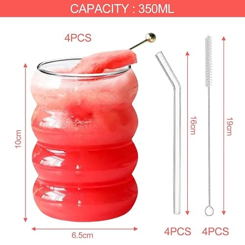 Maxentico 4 stück Latte Macchiato Gläser 350ml, Teegläser Glas Cappuccino, Kaffeegläser, Kaffeeglas, Eiskaffee Gläser, Kaffeebecher aus Borosilikatglas, mit Bürste und Strohhalm, Spiralförmig thumbnail 3