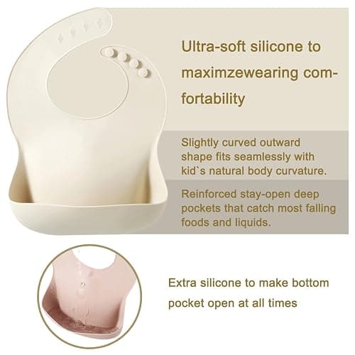 PandaEar Set of 3 Silicone Baby Bibs, Waterproof Soft Adjustable Bibs for Babies Toddlers 10-72 Months thumbnail 4