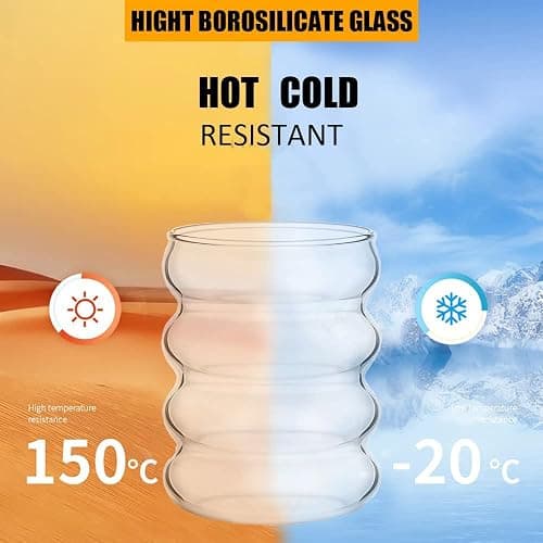 ALINK Bubble Drinking Glasses Tumblers- Wavy Glass Cups Cute Ripple Shaped Vintage Ribbed Glassware- Cocktail, Water, Soda, Juice, Coffee, Milk - 12 oz (350 mL) - Set of 2 thumbnail 8