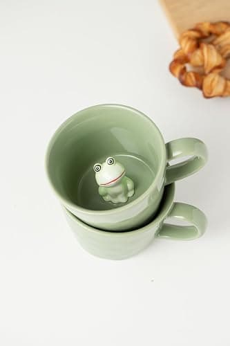 DIHOclub Frog Coffee Cup Hidden 3D Animal Inside Mug,Garden series Handmade Figurine Mugs 12OZ(Green) thumbnail 6