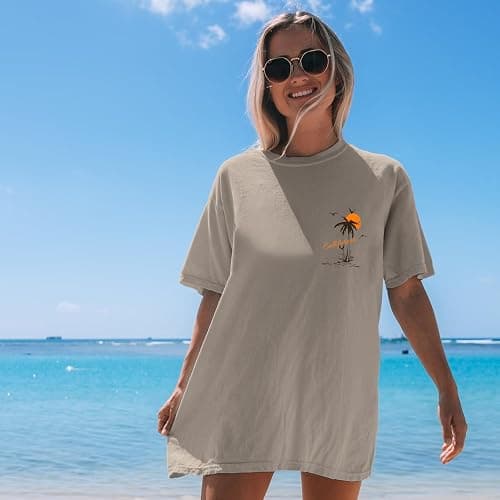 KEEVICI California T Shirt Beach Oversized Graphic Tees for Women Vintage Adventure Shirts Baggy Summer Cotton Vacation Tops thumbnail 5