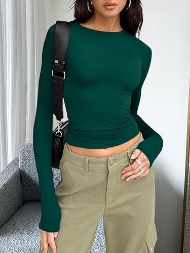 Trendy Queen Womens Long Sleeve T Shirts Fall Fashion 2025 Basic Crop Tops Going Out Outfits Y2k Clothes thumbnail 2