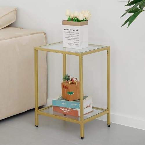 Gawicpy Modern 2-Tier Tempered Glass End Table - Stylish Black Metal Side Table for Small Spaces, Perfect for Living Room & Bedroom (Gold, 1PCS) thumbnail 6