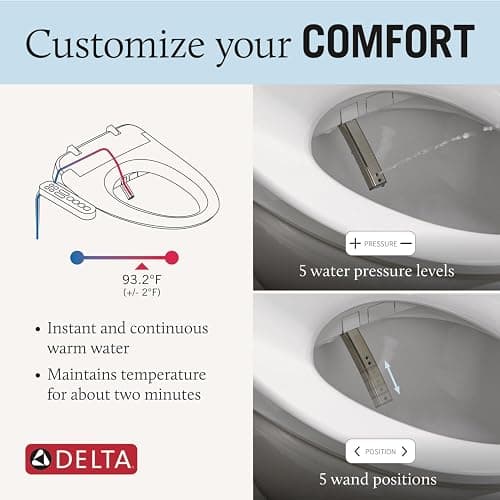 Delta Faucet Refresh Standard Elongated Electric Bidet Toilet Seat, Warm Water Bidet, Bidet Attachment for Toilet, Toilet Seat Bidet, Bidet Toilet Seat Elongated, White 893005E-WH thumbnail 5