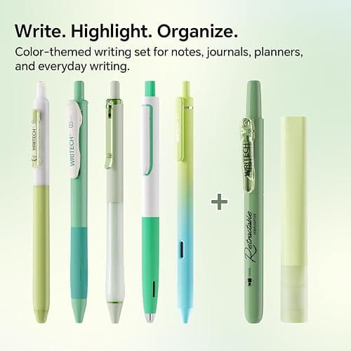 WRITECH Gel Pens Journaling Highlighters: 0.5 & 0.7mm Green Journal Set 7ct | Black & Multicolor Pen Highlighter No Bleed Smooth Writing for Drawing Journaling Teachers Nurses Office Gift thumbnail 4