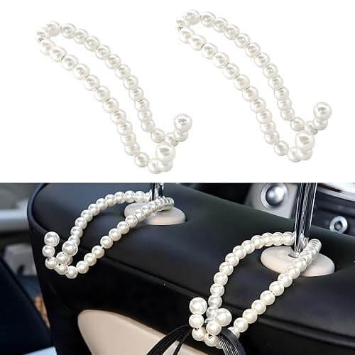 Rdxcv 2 PCS Elegant Pearl Car Seat Headrest Hook, Cute Pearl Car Seat Back Hook Storage Organizer, Exquisite Headrest Hanger Purse Holder Interior Decoration for Women Girls - Image 1