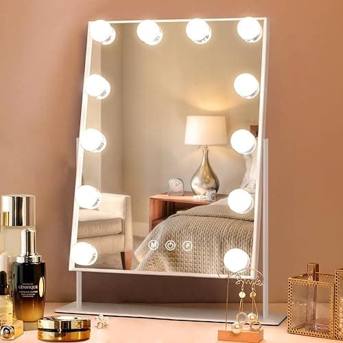 Leishe Hollywood Vanity Mirror with Lights, Lighted Makeup Mirror with 3 Color Lighting Modes & 12 LED Blubs, 360 Degree Rotationand 5X Detachable Magnification(White) - B-vanity Mirror With 12 Blubs - Image 1