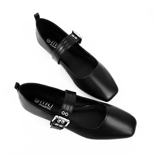 MUSSHOE Womens Ballet Mary Jane Flats Shoes Adjustable Strap Comfortable Square Closed Toe Versatile Chic Footwear with Latex Insole thumbnail 3