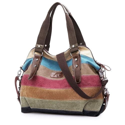 SNUG STAR Canvas Handbag Multi-Color Striped Lattice Cross Body Shoulder Purse Bag Tote-Handbag for Women - Image 1