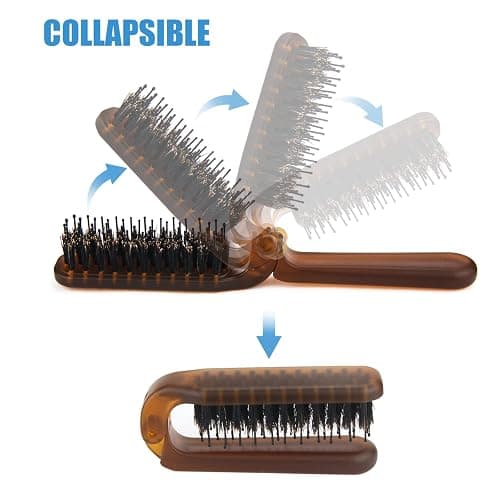 Travel Folding Hair Brush, Collapsable Portable Pocket Boar Bristle Hair Brush for Thin Thick Hair, Mini HairBrushfor Men Women Kids Thick Thin Curly Straight Wet Dry Hair Restore Shine thumbnail 4