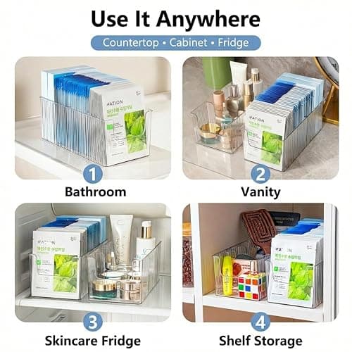 Imakmasion Face Mask Organizer, 4-Compartment Clear Plastic Sheet Mask Holder & Makeup Palette Storage, Vanity Storage Bin for Bathroom Counter, Cosmetic Organizer for Skincare, Eyeshadow & Brushes thumbnail 6