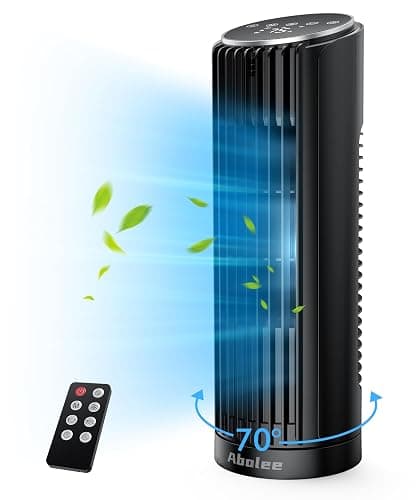 Abolee Tower Fan for Bedroom, 23ft/s Desk Fan with Remote, 70° Oscillating Desk Fan, 4 Speeds, 4 Modes,12Timer, 13'' Bladeless Portable Fan for Bedroom Office Home Black - Black - 13”-Remote - Image 1