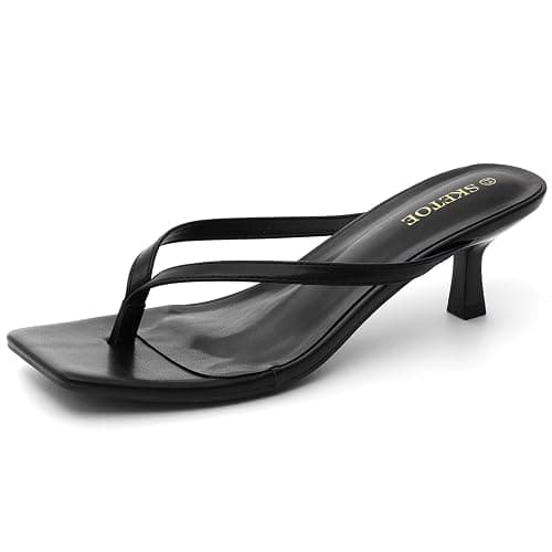 SKETOE Kitten Heels for Women Square Toe Sandals Flip Flop Heels Thong Sandals Comfortable Summer 2 Inch Heels Sandals - Image 1