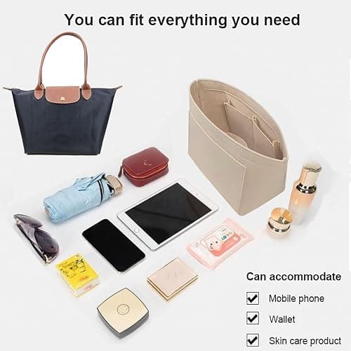 Lckaey Organizer insert For longchamp inserts for long champ L bag le pliage Organizer insert large beige thumbnail 4