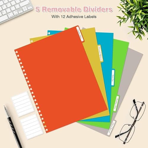 5 Subject Notebooks College Ruled, Spiral Lined Notebook with Removable Dividers, 300 Pages 100GSM Thick Spiral Writing Journal for Women & Men, Large A5 Notebooks for Work, School Supplies, 6" x 8" thumbnail 3