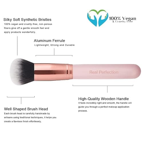 Real Perfection Makeup Brush Set 16 Pcs with 1 Eyebrow Razor Premium Synthetic Foundation Powder Concealers Eyeshadow Blush Makeup Brushes Make up Brushes Kit (Pink) thumbnail 4
