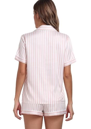 Serenedelicacy Women's Satin Pajama Set 2-Piece Sleepwear Loungewear Button Down Short Sleeve Silky PJ Set thumbnail 2