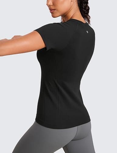 CRZ YOGA Seamless Workout Tops for Women Hip Length - Athletic Running Gym Yoga Short Sleeve Shirts Breathable Crewneck Tees thumbnail 3